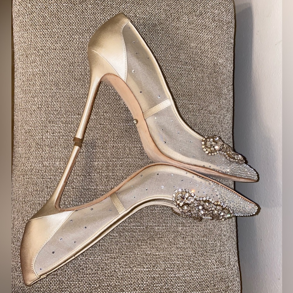 Badgley Mischka Quintana Mesh Embellished High-Heel Pumps in Champagne - Picture 13 of 16